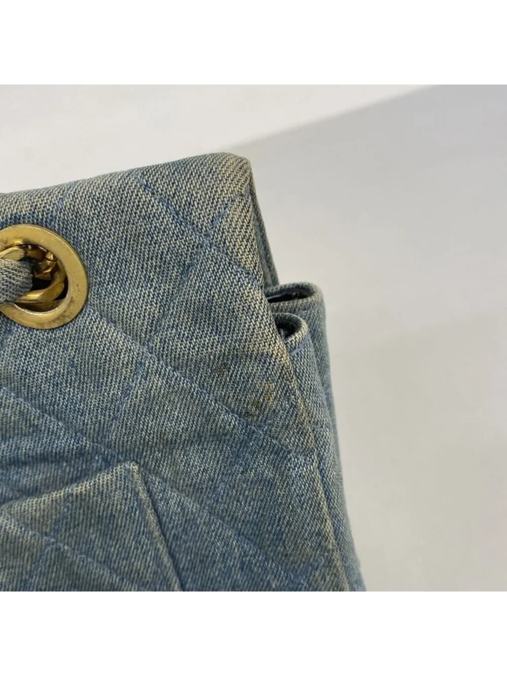 Chanel Shoulder Bag Maxi Quilted Denim Blue Gold
